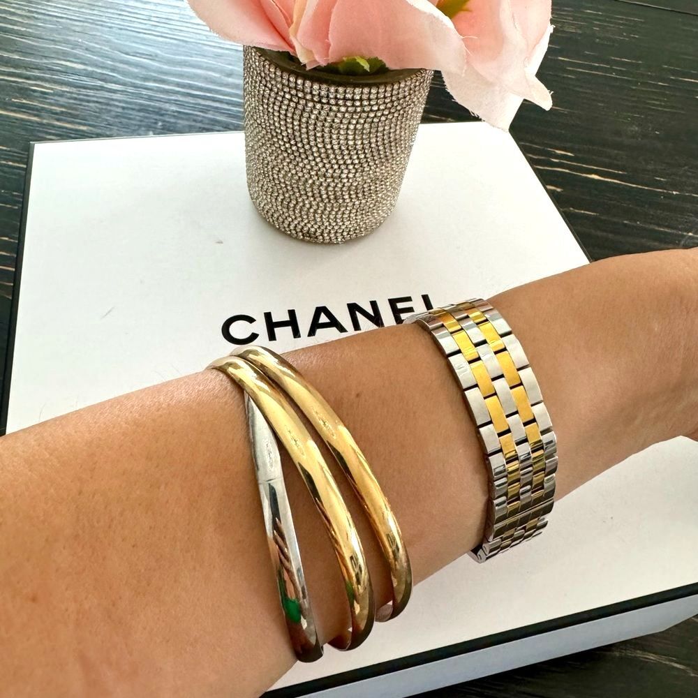 Interlocking Bangle Bracelets Tri-Color Stainless… - image 1